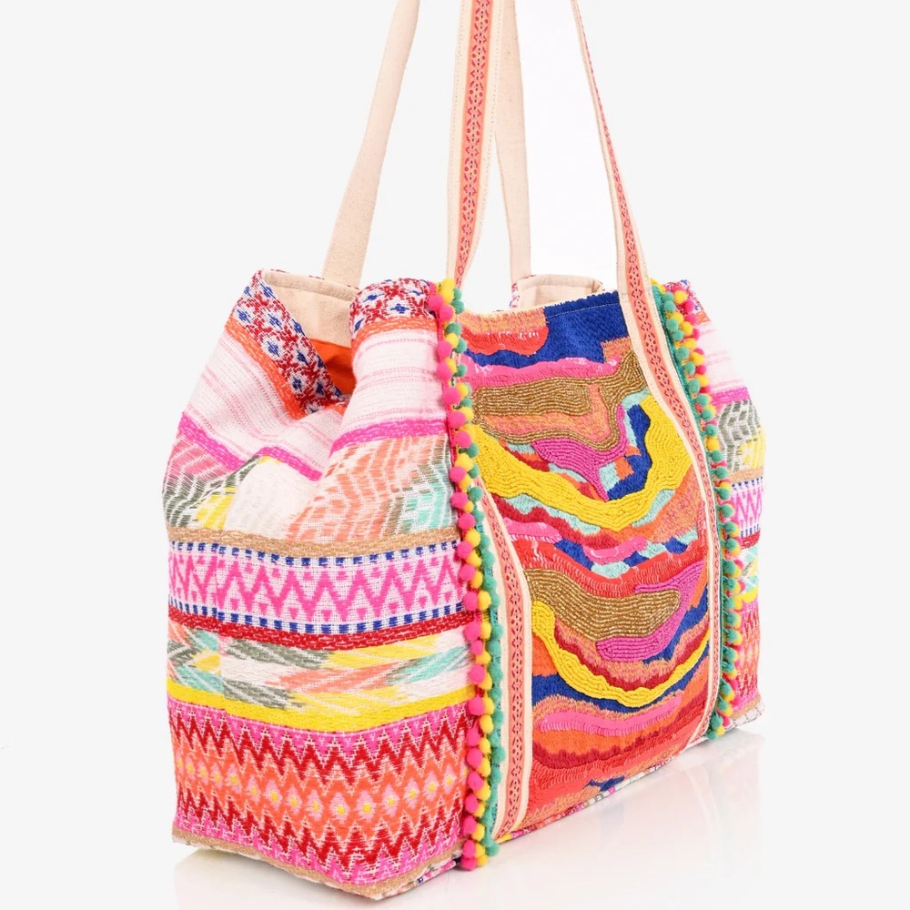 America & Beyond VIBRANT HAND EMBELLISHED RAINBOW HAND BEADED TOTE